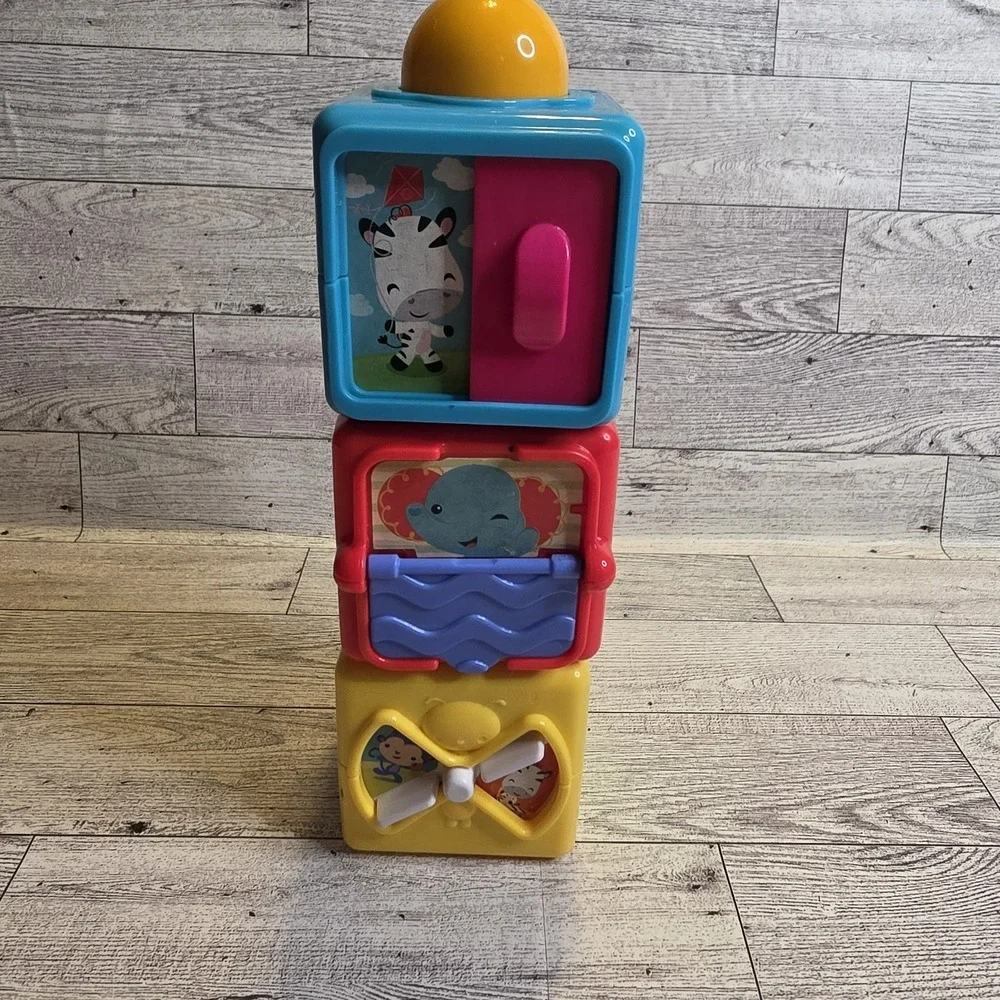 Fisher Price Bright Beginnings Action Stacking Activity Baby Blocks 123 ABC 3